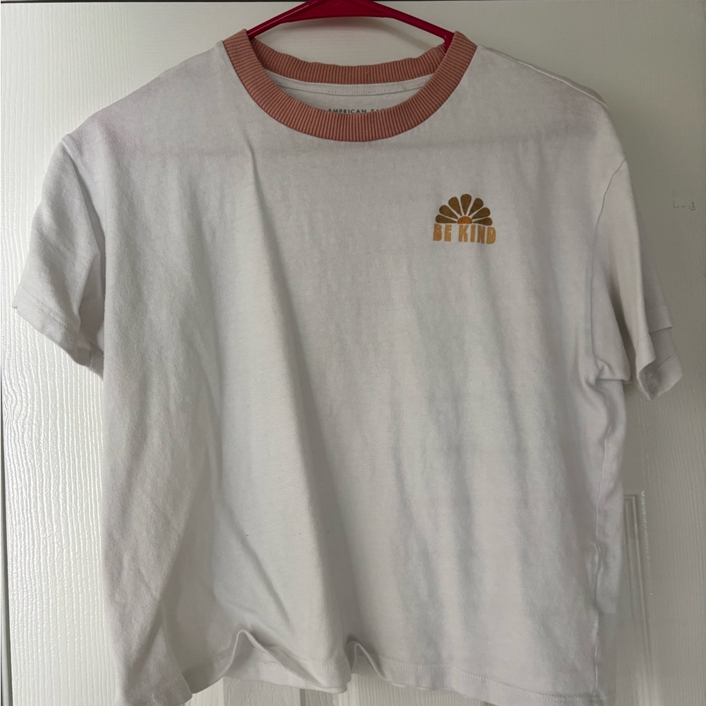 American Eagle Outfitters White Tee with Pink Collar